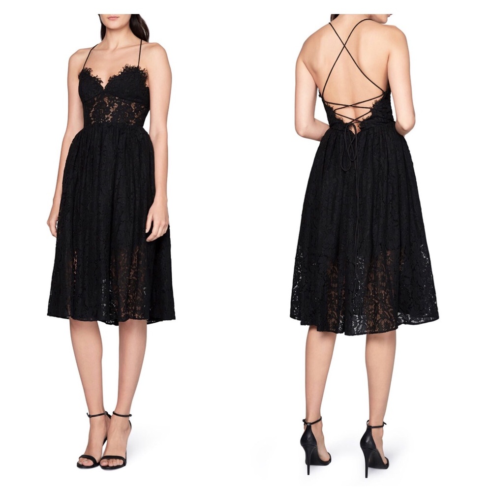 Fame & Partners Strap Back Black Lace Dress